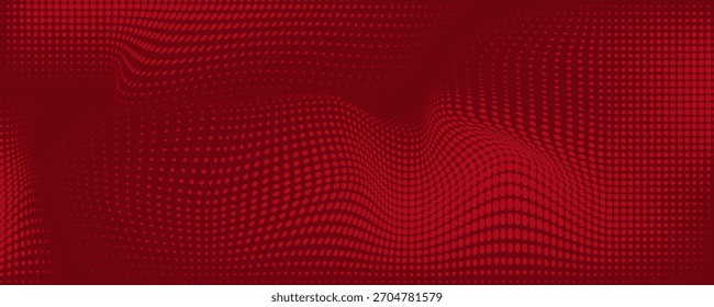 Red Abstract Wavy Dotted Background with 3D Digital Grid Effect