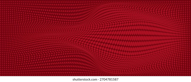 Fondo ondulado punteado Abstractas rojo con efecto de rejilla digital 3D