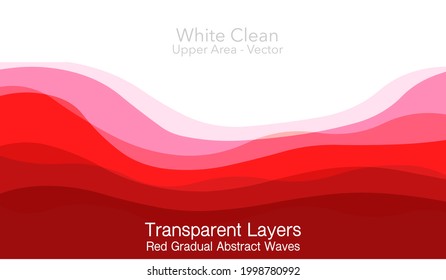 Red Abstract Wavy Transition. Light To Dark, Claret Gradual Pink Transparency Line Waves. It Means Communism, Love, Cards, Energy, Rose, Blood, Sexy.Gradual Change. White Background. Intangible Vector