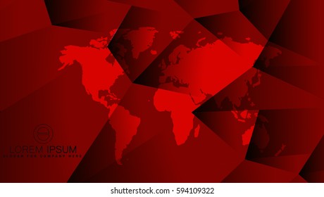 Red Abstract world map background in polygonal style with corners and lines, geometric design, vector illustration, eps 10