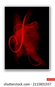 Red abstraction on a black background. Interior poster. Pen drawing on a stroke of red paint. Design element for a business card. Beautiful spot. Art Autograph. Vector