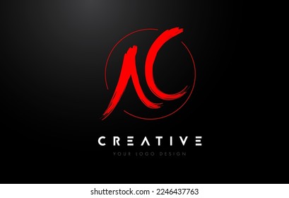 Red AC Brush Letter Logo Design. Artistic Handwritten Brush Letters Logo Concept Vector. 