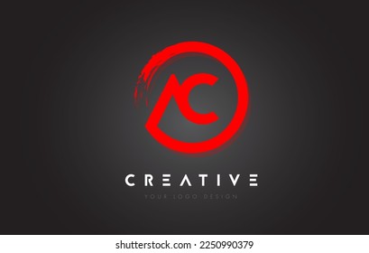 Logo de la letra roja circular de la AC con diseño de pincel circular y fondo negro.