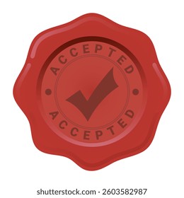 Red Accepted Wax Seal stamp, sticker with Check Mark icon vector illustration