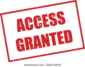 Red Access Granted Rubber Stamp Word Text Written in Grunge Vector in Square Sharp Border, Vintage, Transparent Background