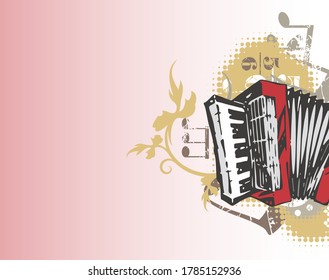 Red Accordian Abstract Musical Instrument  Grunge Effect Wallpaper Vector Illustration