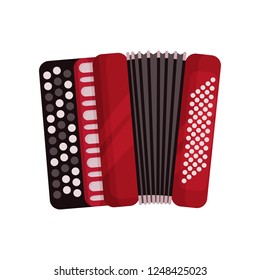 Red accordion, classical bayan, musical instrument vector Illustration on a white background