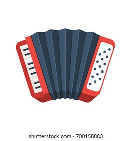 Red accordion icon. Musical instrument sign. Vector illustration isolated on white background