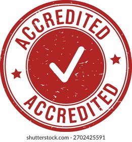 Carimbo acreditado vermelho com marca de verificação e marca de selo estrelas