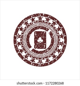Red ace of clover icon inside distressed grunge seal
