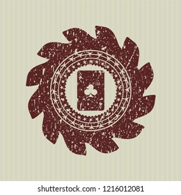 Red ace of clover icon inside rubber grunge seal