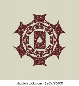 Red ace of clover icon inside grunge seal