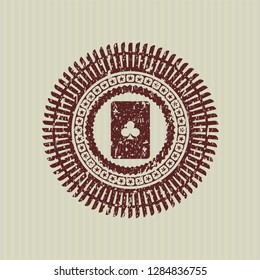 Red ace of clover icon inside distress grunge stamp