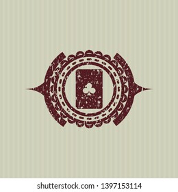 Red ace of clover icon inside distressed with rubber seal texture