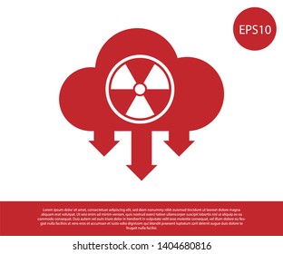 Red Acid rain and radioactive cloud icon isolated on white background. Effects of toxic air pollution on the environment. Vector Illustration