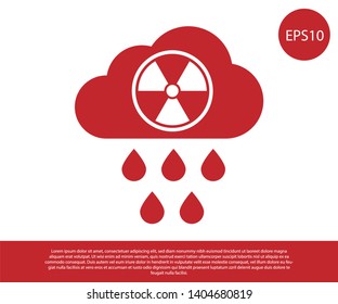 Red Acid rain and radioactive cloud icon isolated on white background. Effects of toxic air pollution on the environment. Vector Illustration