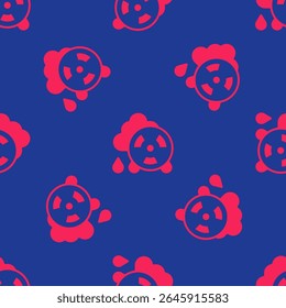 Red Acid rain and radioactive cloud icon isolated seamless pattern on blue background. Effects of toxic air pollution on the environment.  Vector
