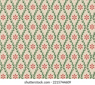 Red Aconite christmas Flower with Leaves Triangle Pattern Background,Floral striped pattern. Illustration of stripes made of flowers on a white background. 