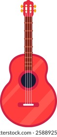 Red acoustic guitar isolated against a white background, embodying the essence of musical instruments, creativity, entertainment, and leisurely pursuits in art and sound