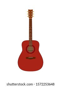 Red Acoustic Guitar Isolated On White Bacground. Guitar Vector Illustration