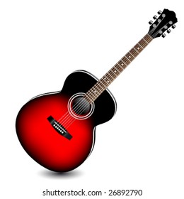 red acoustic guitar isolated on white