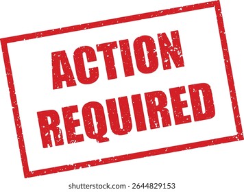 Red Action Required Rubber Stamp Word Text Written in Grunge Vector in Sharp Border, Vintage, Transparent Background