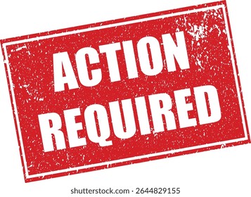 Red Action Required Rubber Stamp Word Text Written in Reverse Grunge Vector in Sharp Border, Vintage, Transparent Background