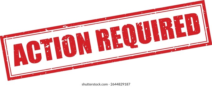 Red Action Required Rubber Stamp Word Text Written in Grunge Vector in Sharp Double Border, Vintage, Transparent Background