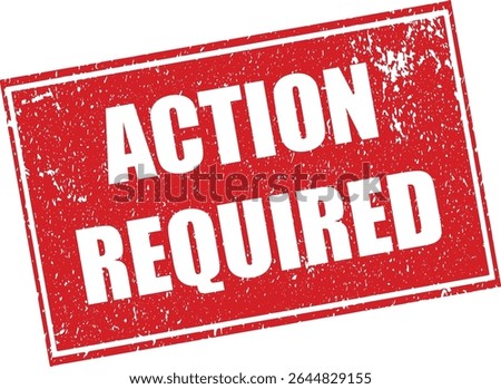 Red Action Required Rubber Stamp Word Text Written in Reverse Grunge Vector in Sharp Border, Vintage, Transparent Background