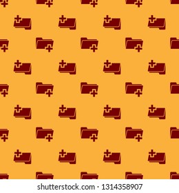 Red Add new folder icon isolated seamless pattern on brown background. New folder file sign. Copy document icon. Add attach create folder make new plus icon. Flat design. Vector Illustration