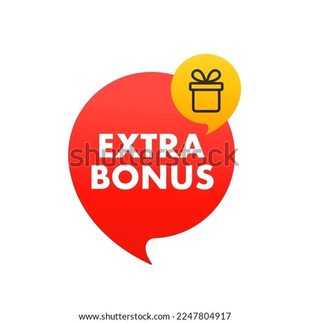 Red additional bonus tag. Modern web banner with gift. Extra Bonus Label With A Gift. Vector illustration