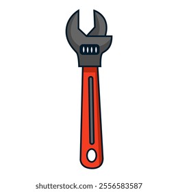 Red adjustable wrench on white background