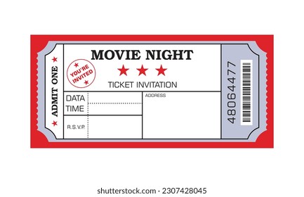 Red admit one movie ticket. Vector design illustration