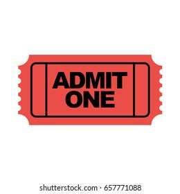 Red admit one movie ticket icon. Vector.