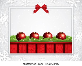Red Advent design with red candles on snowy background, vector illustration