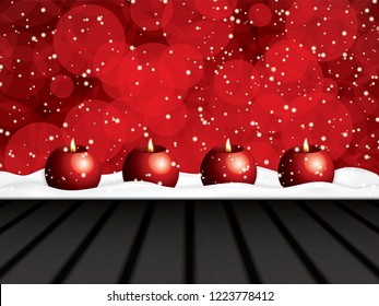 Red Advent design with red candles on snowy background, vector illustration