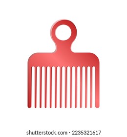 Red afro pick hair comb. Vector illustration comb for hair care. Cartoon grooming equipment of hairdresser isolated on white background. Barbershop, beauty concept