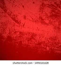 Red aged grainy messy template. Distress urban used texture. Grunge rough dirty background. Brushed black paint cover. Renovate wall scratched backdrop. Empty aging design element. EPS10 vector.