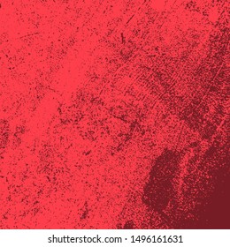 Red aged grainy messy template. Distress urban used texture. Grunge rough dirty background. Brushed black paint cover. Renovate wall scratched backdrop. Empty aging design element. EPS10 vector.