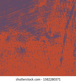 Red aged grainy messy template. Distress urban used texture. Grunge rough dirty background. Brushed black paint cover. Renovate wall scratched backdrop. Empty aging design element. EPS10 vector.