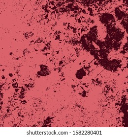 Red aged grainy messy template. Distress urban used texture. Grunge rough dirty background. Brushed black paint cover. Renovate wall scratched backdrop. Empty aging design element. EPS10 vector.
