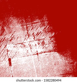 Red aged grainy messy template. Distress urban used texture. Grunge rough dirty background. Brushed black paint cover. Renovate wall scratched backdrop. Empty aging design element. EPS10 vector.