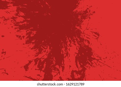 Red aged grainy messy template. Distress urban used texture. Grunge rough dirty background. Brushed color paint cover. Renovate wall scratched backdrop. Empty aging design element. EPS10 vector.