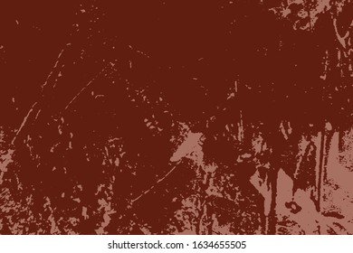 Red aged grainy messy template. Distress urban used texture. Grunge rough dirty background. Brushed color paint cover. Renovate wall scratched backdrop. Empty aging design element. EPS10 vector.