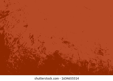 Red aged grainy messy template. Distress urban used texture. Grunge rough dirty background. Brushed color paint cover. Renovate wall scratched backdrop. Empty aging design element. EPS10 vector.