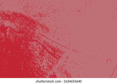 Red aged grainy messy template. Distress urban used texture. Grunge rough dirty background. Brushed color paint cover. Renovate wall scratched backdrop. Empty aging design element. EPS10 vector.