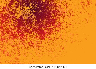Red aged grainy messy template. Distress urban used texture. Grunge rough dirty background. Brushed color paint cover. Renovate wall scratched backdrop. Empty aging design element. EPS10 vector.