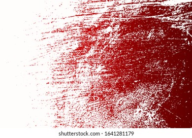 Red aged grainy messy template. Distress urban used texture. Grunge rough dirty background. Brushed color paint cover. Renovate wall scratched backdrop. Empty aging design element. EPS10 vector.