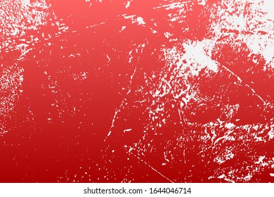 Red aged grainy messy template. Distress urban used texture. Grunge rough dirty background. Brushed color paint cover. Renovate wall scratched backdrop. Empty aging design element. EPS10 vector.