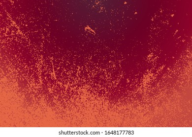 Red aged grainy messy template. Distress urban used texture. Grunge rough dirty background. Brushed color paint cover. Renovate wall scratched backdrop. Empty aging design element. EPS10 vector.